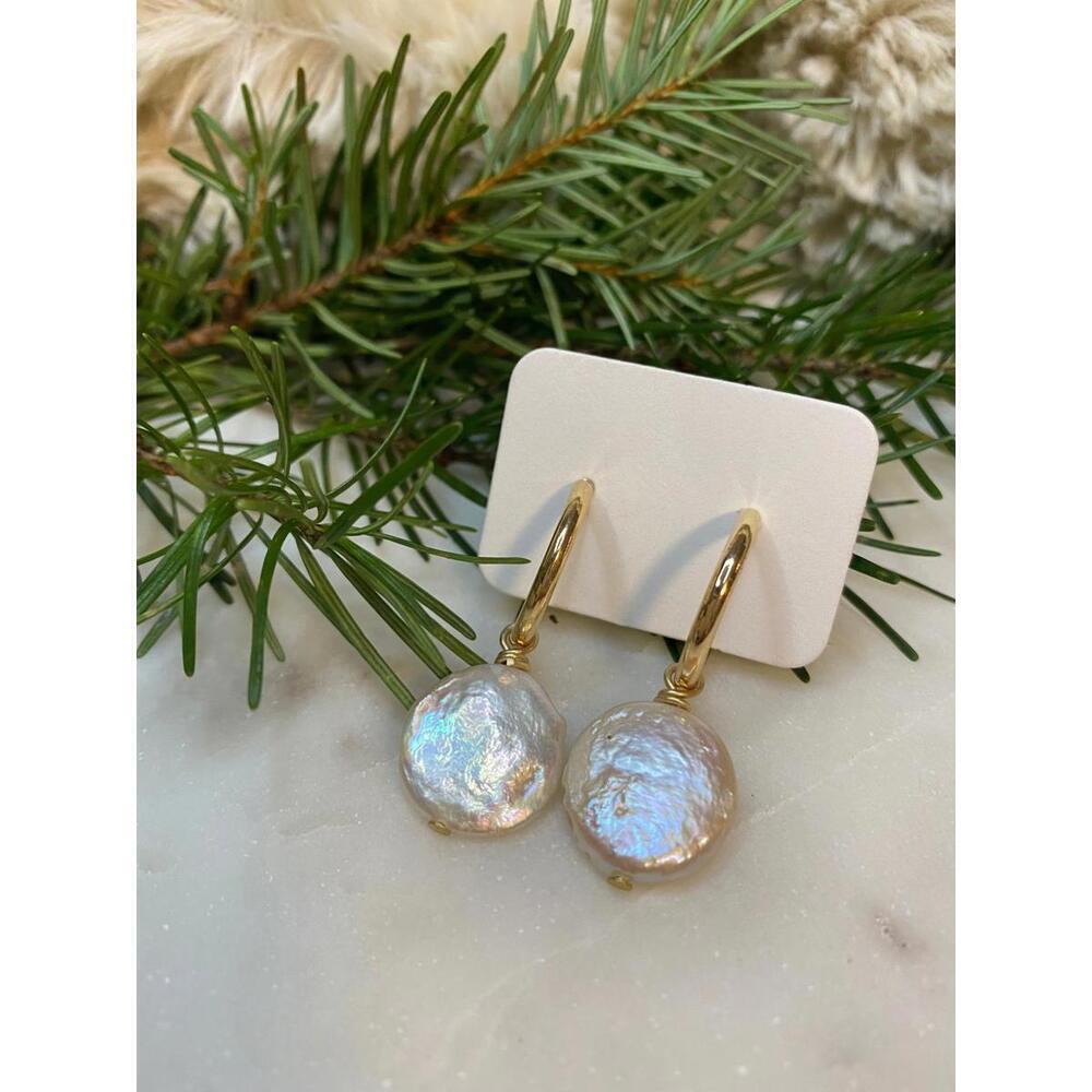 Brooklyn Hoop Earrings - White Freshwater Pearl